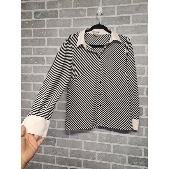 Notations 90s Striped Button Down,Long Sleeve Classic Women Blouse Size Medium - Picture 4 of 10